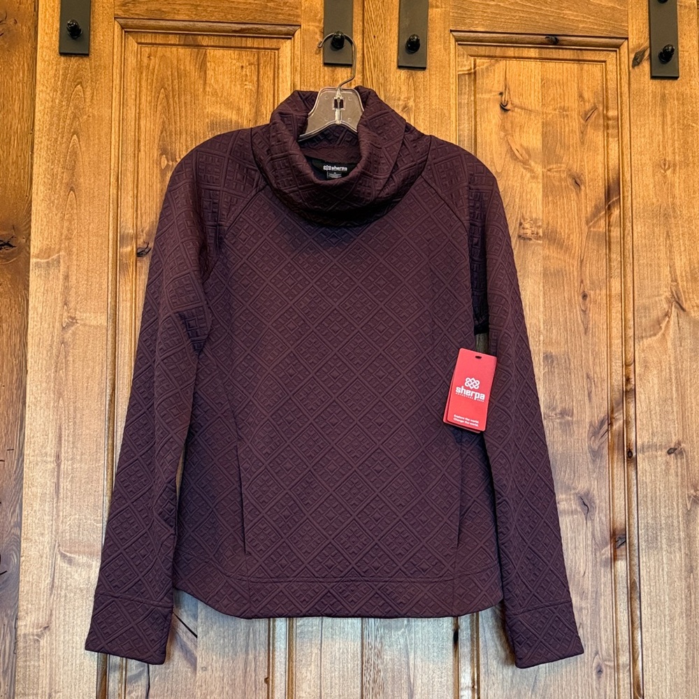 Sherpa Brand Quilted Cowl Neck Pull-Over - Deep Purple - Size Medium